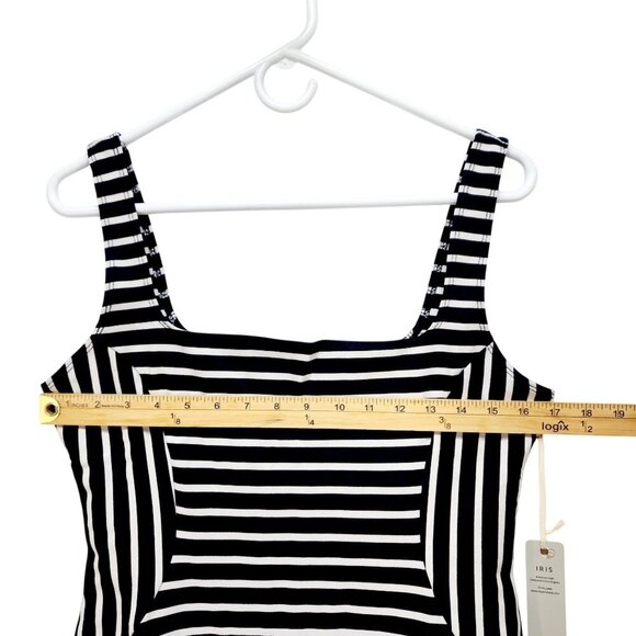 Striped Black & White Bodycon Dress - Square Neckline Sleeveless Stretchy Size L - Picture 6 of 9